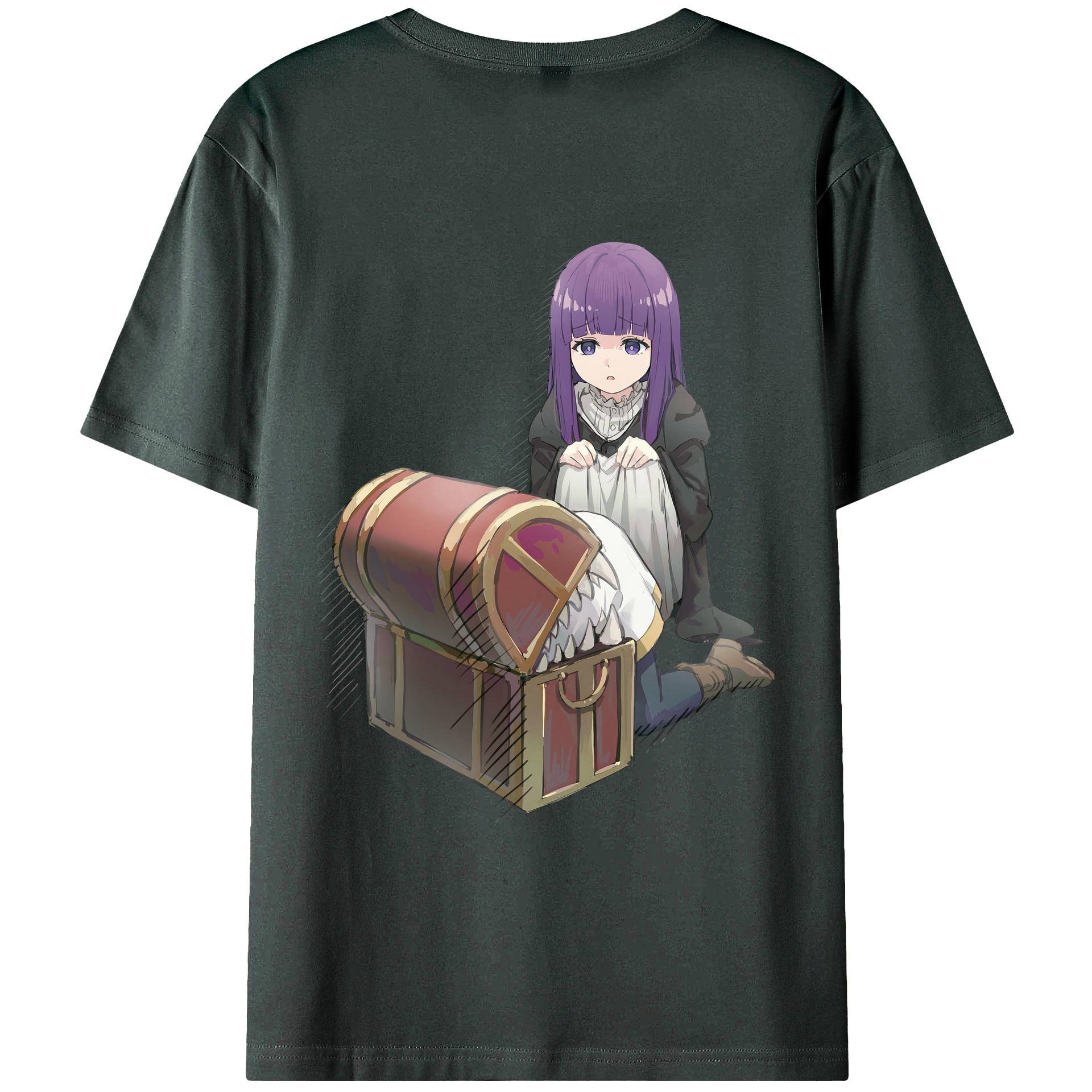 （画像用） 葬送のフリーレン Frieren 綿100％ メンズ半袖Tシャツ（バックプリント） 通気性